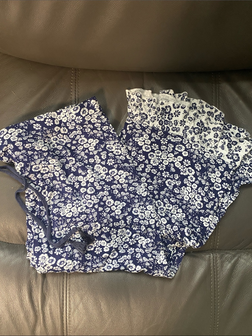 Blue Floral Ruffle Pajama Capri